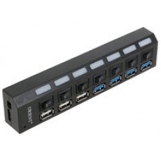 USB-разветвитель с выключателями 7 портов, черный