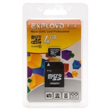 Карта памяти micro-SD 4GB EXPLOYD MICRO-SD 4GB CLASS 10 +ADAPTER SD Class 10 с адаптером SD