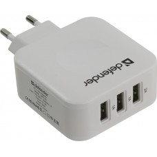 Cетевое зарядное устройство DEFENDER UPA-30 3USB,5V/4A,блистер 83535, незаменим для зарядки различных типов устройств, компактный сетевой адаптер питания через USB, подходит для розетки европейского стандарта